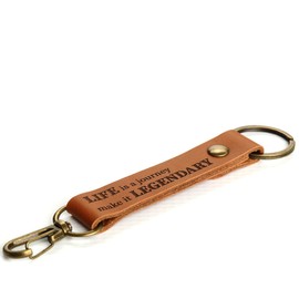 DAREhue Mens Keyring with Inspirational Quote - Genuine Leather (AWESOME, Toffee Brown)