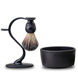 Grandslam Rasierpinsel 3IN1 Rasierset Herren Set, Rasierpinsel reines Kunsthaar, Rasierpinselhalter und Rasierschale, Geschenk für Vater, Ehemann, Männer