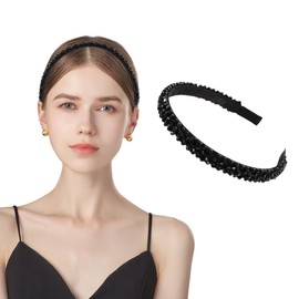 CULEO Fashion Headbands for Women, Women's Headband, Rhinestone Pearl, Women's Headband, Thick Shiny Headband, Women's Headband, Black