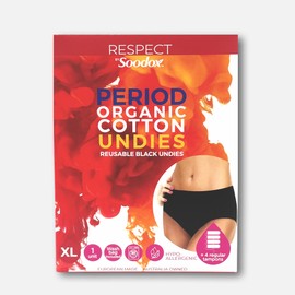 Respect by Soodox Organic Cotton Period Undies | Reusable | Soft & Comfortable | Up To 100 Washes | Washbag Included | High Absorbency (X LARGE)