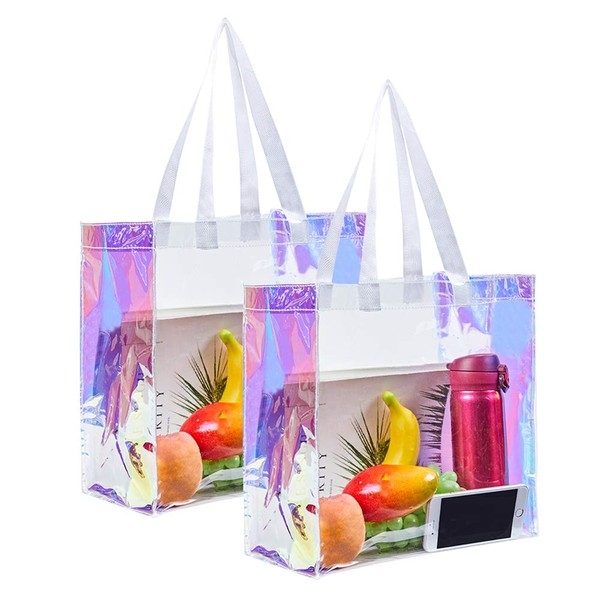 Edraco Clear Tote Bag, 2-Pack Stadium Approved Hologram Clear Bag, Great for Sports Games, Work, Security Travel, Stadium Venues or Concert, 12"X 12"X 6"
