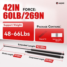 IAQWE 42 Inch 60Lb/267N Gas Struts Lift Support for Tonneau Cover Window Basement Floor Door Duty Lid Truck Bed Outdoor Bench Cabinet Hatch Camper Toolbox Lid Spring Shock 2 Pcs