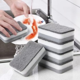 5 Pcs Heavy Duty Scrub Sponges,Dual-Sided Dishwashing Sponge for Kitchen,Multi-Use Deep Cleaning Scrub Sponge (Grey White)