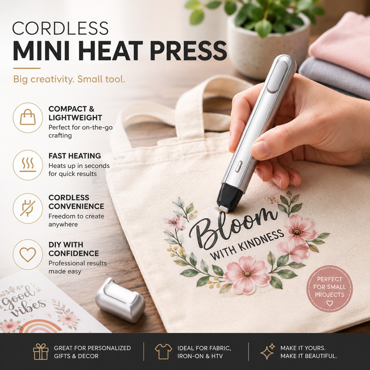 Mini Heat Press Machine for DIY Projects – Compact Craft Transfer Tool for Shirts, Hats, Shoes & Gifts