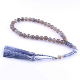 beirunde Tasbih Tesbih Islamic 33 Prayer Beads, Muslim Islam Subha Sebha Worry Beads, Misbaha Masbaha Tasbeeh Sibha Beads, Allah Mohammed Ramadan Rosary, Tasbih 10mm Grey Agate Beads Handmade Tassel