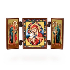 NKlaus - Mother of God Zhirovizkaja - Christian Icon Triptych - Zhirovickaja Bogorodicy - Travel Altar Wood 36164