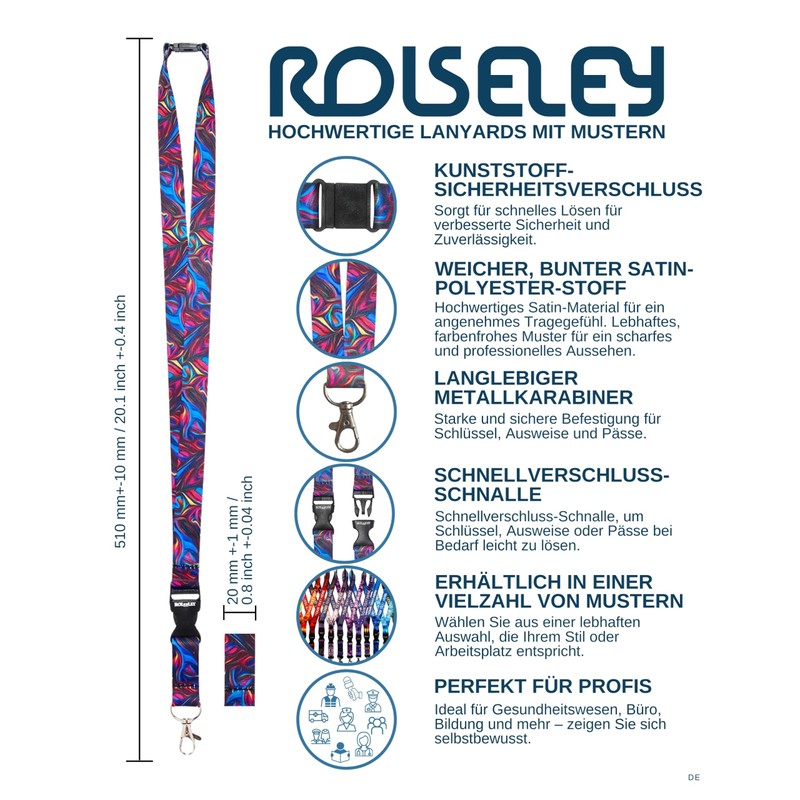 Rolseley Multicoloured Lanyard Neck Strap with Safety Clasp and Swivel
