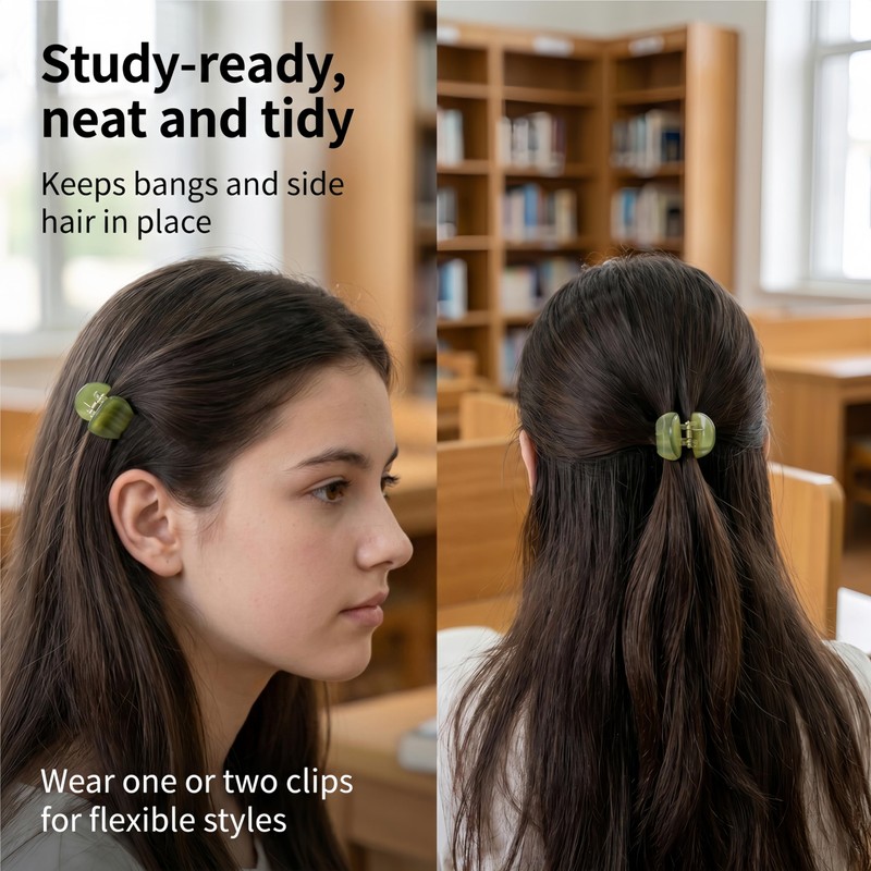 2PCS Mini Green Hair Claw Clips for Women, Tiny Acetate