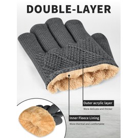 UKNOWISA Winter Gloves Women's Fleece Lining Touchscreen Thermal Gloves Knitted Gloves Wool Gloves for Men and Women, gray