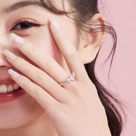 YILUOCD Pink Angel Wings Heart Rings, Adjustable Opening Size Rings for Women, Angel Memorial Ring with Heart Gemstone, Promise Ring Best Birthday Gift Christmas Gifts (Women)