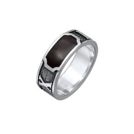 Kuzzoi Band Ring Men's Ring with Enamel Plate Signet Ring 925 Sterling Silver (8 mm) Oxidised Silver Ring Roman Numerals for Men Ring Size 60-66, enamel