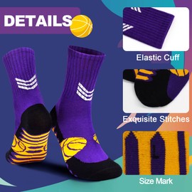 ELUTONG Boys Basketball Socks 6 Pairs Athletic Outdoor Sports Soccer Hiking Training Long Socks Multicolor