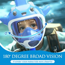 Kids Full Face Snorkel Mask with Water Blaster-Swimming Pool Toys -Snorkeling Gear for Kids Latest Dry Top Breathing System - 180 Degree Panoramic View-Anti-Leak Anti-Fog (Blue)