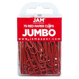 JAM PAPER Colorful Jumbo Paper Clips - Large 2 Inch - Red Paperclips - 75/Pack