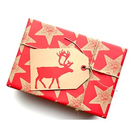 Wrapt Giant XXL Christmas Kraft Gift Tags - 12 Pack, 10x15cm - Christmas Presents Labels with String, Gift Wrapping - Recyclable - Made in UK from Sustainably Sourced Materials (Reindeer)