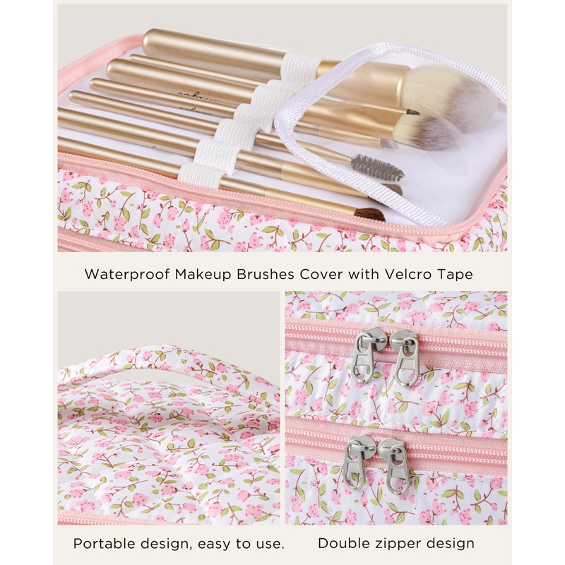 HBselect 2 Pack Cotton Makeup Bag, Double Layer Quilted Makeup