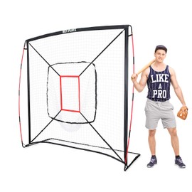 NET PLAYZ 7' x 7' Baseball & Softball Practice Hitting & Pitching Net Similar to Bow Frame, Great for All Skill Levels, Pop up/Easy Fold up/Fiberglass Frame, Light Weight, Portable, Black (NOC05140)