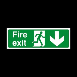 100x Fire Exit Arrow Down Sign 300mm x 100mm - Plastic Sign