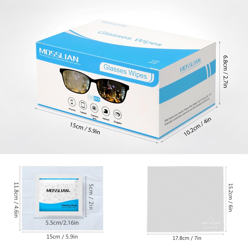 MOSSLIAN Lens Cleaning Wipes, Pack of 120 (Individual Packaging)