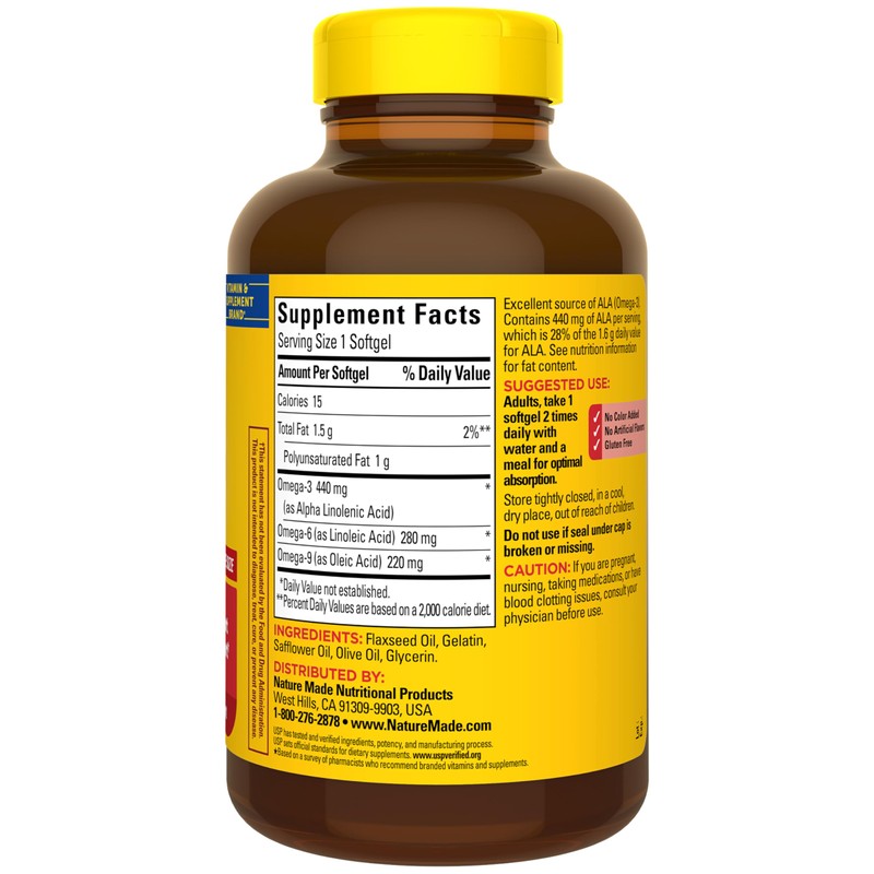 Nature Made Triple Omega 3 6 9 Supplements, Flaxseed, Safflower