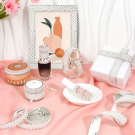 Pearl Ribbon Self Adhesive Pearl Rhinestone Ribbon 3 Roll Crystal Pearl Strips Pearl Sticker Rhinestone Strips Tape Bling Diamond Pearl Trim for Crafts DIY Phone Wedding Birthday Party Decor (3 Yard)