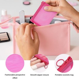 JEYORZY Pack of 5 Small Cosmetic Bags for Handbags, Make Up Bag, Cosmetic Bag Made of Mesh, Cosmetic Bag Women, Mini Bag, Portable Toiletry Bag, for Cosmetics, Toiletries, Change