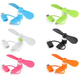 A plus Mini Cell Phone Fan 3-in-1 Mobile Phone Fans Compatible with iPhone/iPad/Android Smartphone/Tablet Fit for Micro USB/Type C/Lightning Port Fan Colorful and Powerful Fans(6-Pack)