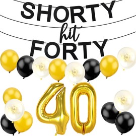 FASOTY 40th Birthday Decorations for Men Women Black and Gold Party Decorations Including Shorty Hit Forty Banner Hanging Balloons Confetti Balloons for Funny 40th Birthday Decorations Supplies