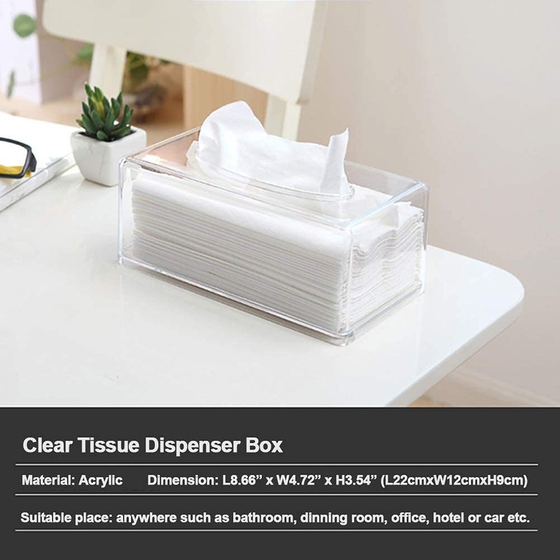 Square Clear Acrylic Tissue Box, Box Covers Rectangular, Bathroom Facial
