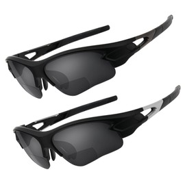 Missfive Attractive Bifocal Reading Sunglasses for Men, Durable TR90 Semi Rimless Wrap Around Design, UV400 Near Far Vision Integrated for Outdoor Sports/Driving/Fishing (Black, +2.50)