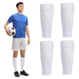 Football Sock Sleeves Soccer Shin Guards Sleeves White Team Leg Sock Sleeve Cut Football Socks for Football Games Beginner （White，Adults）