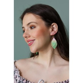 Selia Colourful Summer Trend Earrings in Leaf Look - Elegant Floral Hanging Boho Drop Earrings - Natural Colourful Hippie Beach Earrings for Women, Brass