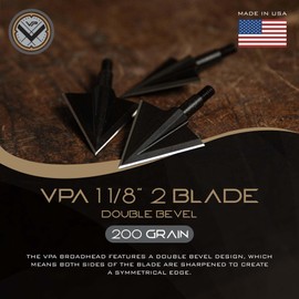 Vantage Point Archery VPA 1 1/8" 2 Blade 200 Grain Double Bevel Broadhead, Screw-in, 1045 Carbon Tool Steel 50-52 Rockwell, 3 Pack, Made in The USA