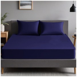 GC GAVENO CAVAILIA | Plain Dyed Bedding Bedsheet - Ultra Soft 4Ft Fitted Bed Sheet - Non Iron Polycotton Percale Sheets | Navy