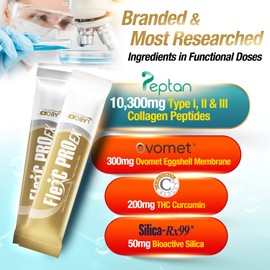 LABO Nutrition FlexC PRO EX, Full Spectrum Collagen, Type I, II, III, V & X, Peptan Collagen, Eggshell Membrane, Water Soluble Silica & Curcumin C3 Reduct, For Hair, Skin, Nails, Joint, Bones, Muscles