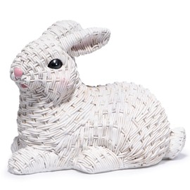 Hodao 2PCS Easter Day Bunny Decoration Handcrafted Polyresin Woven Shape Figurines for Table Top Cute Spring Rabbit Gifts Decor for Home, Office, and Holiday Celebrations (White-One)