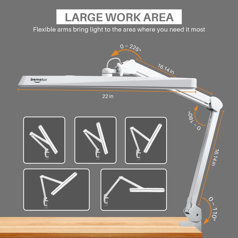 Bemelux LED Architect Desk Lamp, 2500 Lumens, Dimmable, Metal Swing