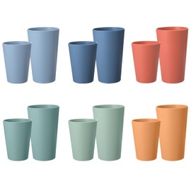 HEYCOME Set of 12 Wheat Straw Cups, 6 Pcs 20 oz & 6 Pcs 12 oz Unbreakable Drinking Cups, Reusable Plastic Cups Sets, Water Glasses Tumblers, Microwave & Dishwasher Safe, Bpa Free, 6 Colors