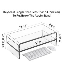 Egchi Clear Acrylic Monitor Stand Riser 2 Tier, 5.12 Inches High Clear Computer Desk Organizer Shelf for Multi Media PC Storage Laptop