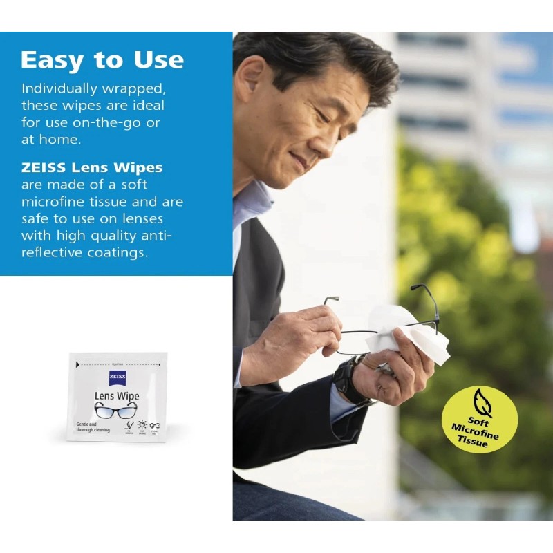 ZEISS Gentle and Thorough Cleaning Eyeglass Lens Cleaner Wipes, 100