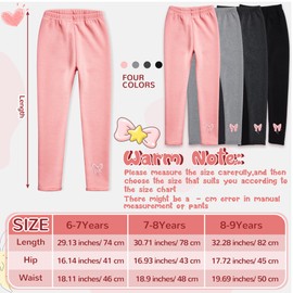 Twistover 4 Pcs Girls Winter Warm Fleece Lined Leggings Bowknot Thick Thermal Tights Pants Cotton Full Length Pants for Girls (160 cm/ 8-9 T)
