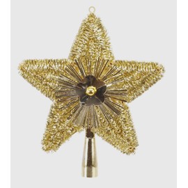 LIGHT GOLD Tinsel 5 Point STAR Christmas Tree Topper - Double Sided - 23cm