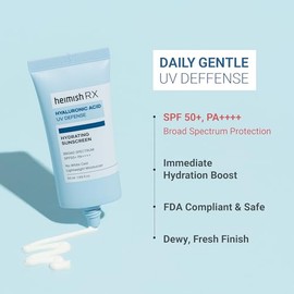 HEIMISH RX - Protector solar hidratante de ácido hialurónico, sin yeso blanco, ligero, de absorción rápida, alivio diario, protector solar facial hidr