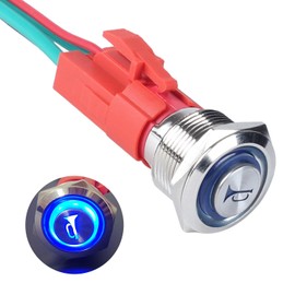 DMWD Horn Push Button Switch 19mm Heavy Duty 20Amp 12V-24V (ON)-Off Momentary Horn/Speaker Metal Switch Waterproof Anti-Vandal with Pre-Wired Socket for 3/4" Mounting Hole Blue LED Silver Shell