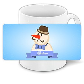 Tasse mit Namen Gudrun und schönem Schneemann-Motiv mit Hut und Schnurrbart - Tasse zu Weihnachten