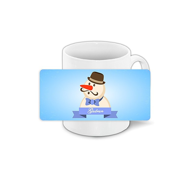 Tasse mit Namen Gudrun und schönem Schneemann-Motiv mit Hut und