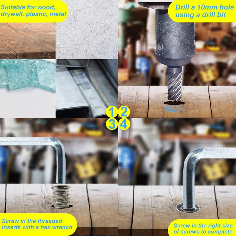 Waycreat 80pcs M8 x 15mm Threaded Inserts for Wood, Hex