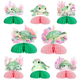 Jollyboom Pink Turtle Party Decorations, 8Piece Sea Turtle Honeycomb Centerpiece Ocean Animal Turtle Table Topper Decor for Girl Under The Sea Ocean Theme Birthday Baby Shower Party Supplies