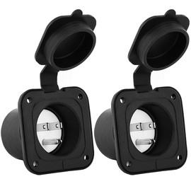 （2PACK） ETL Listed Nema 5-15P 15A/125V Flanged Power Inlet, USA 3-Prong Male 15A Household Inlet with Waterproof Cover for Generator & Marine Boats Etc. 15A Flanged Power Inlet