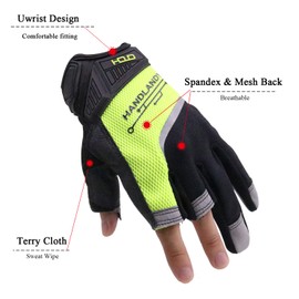 HANDLANDY Framer Work Gloves Open-Finger Carpenters Gloves, Dexterity Fingerless Framing Gloves
